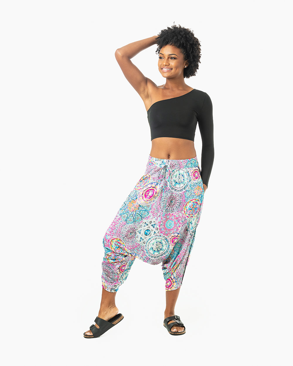 black model in harem pants #color_purple galactic