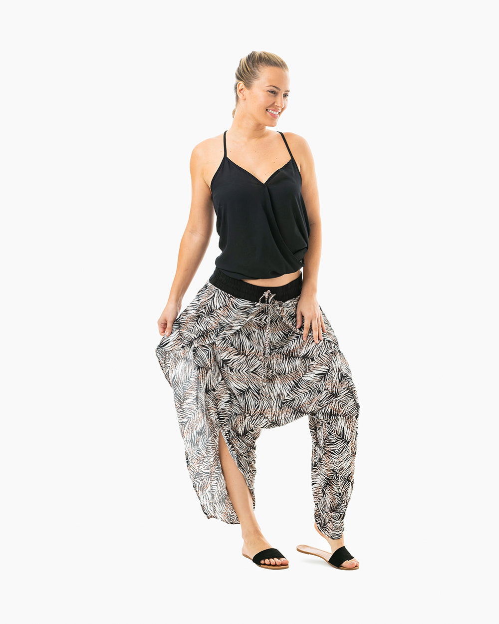 Harem Pants open on side#color_brown zebra