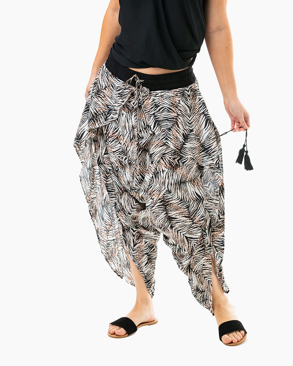 Harem Pants open on side#color_brown zebra