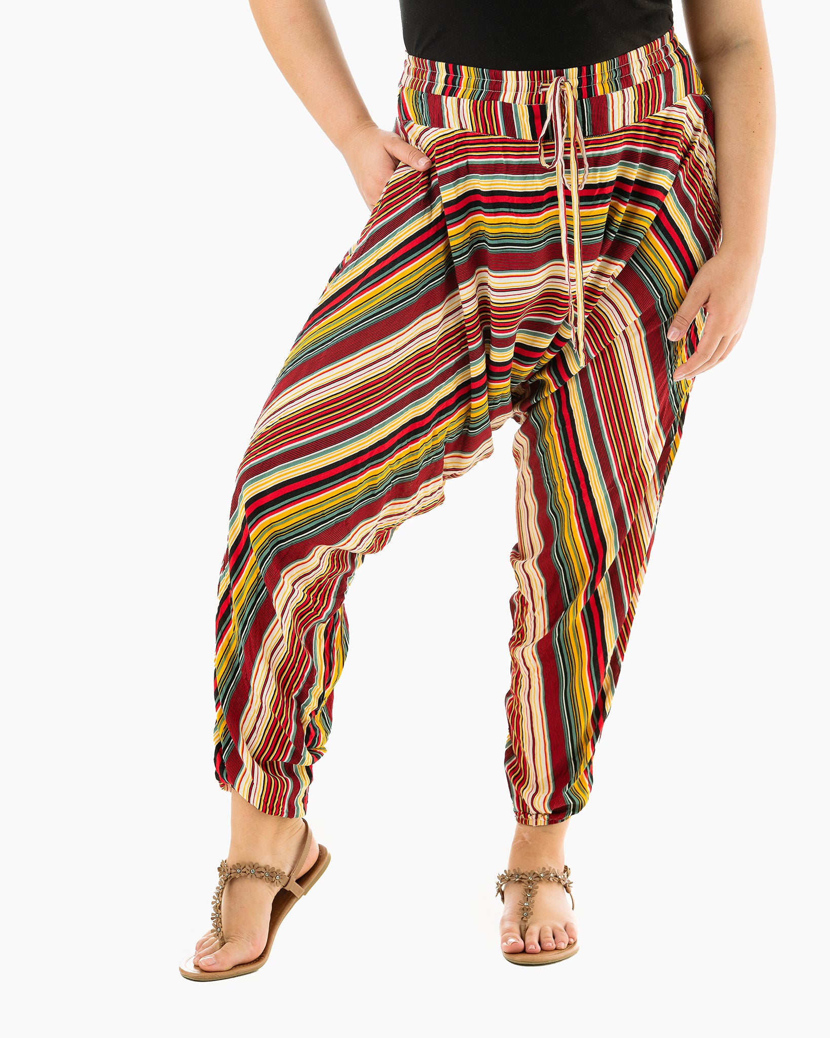 harem pants#color_red stripes