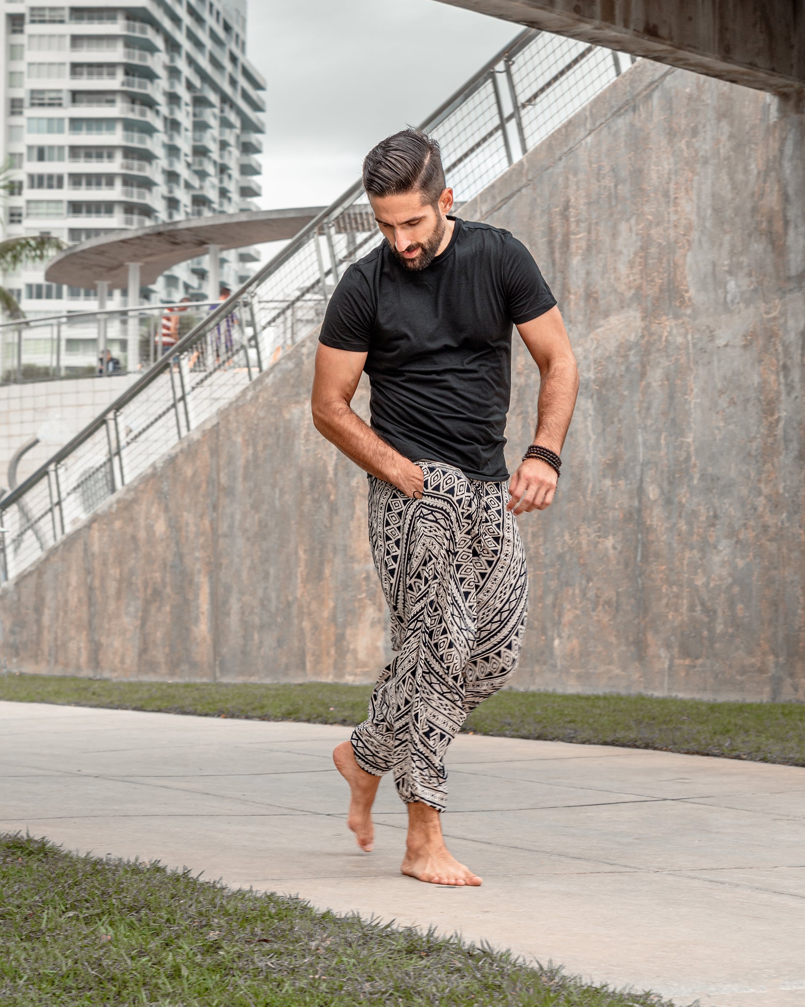 mens harem pants #color_black triangle tribal