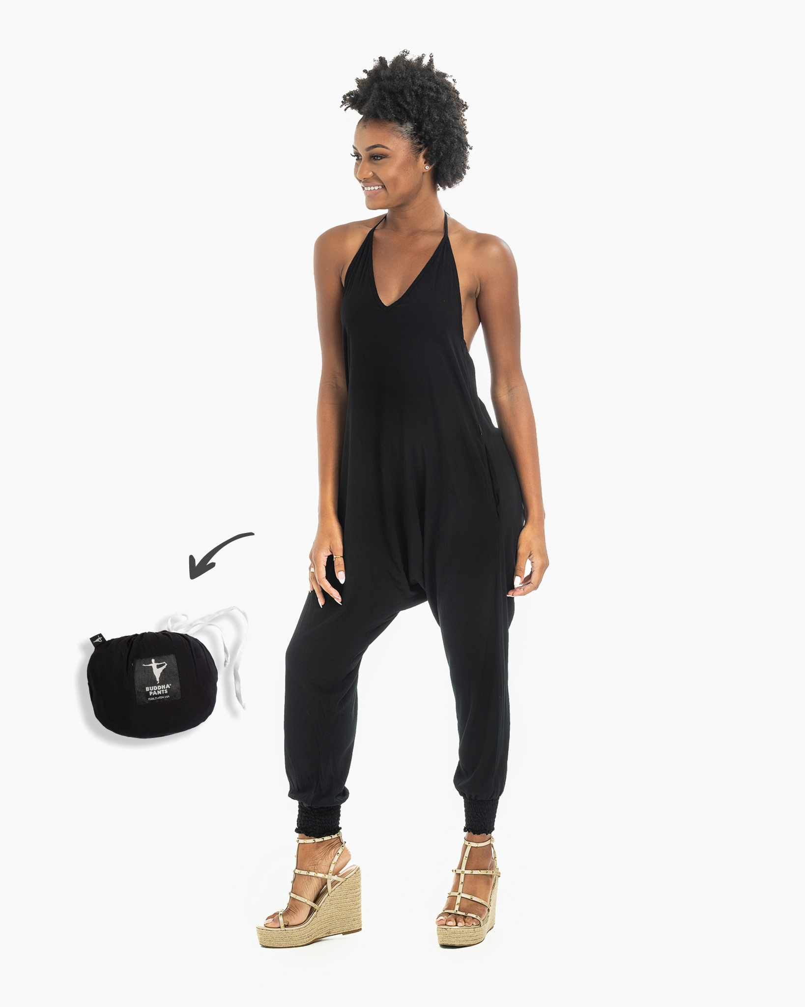 Black woman wearing black romper photoshoot 